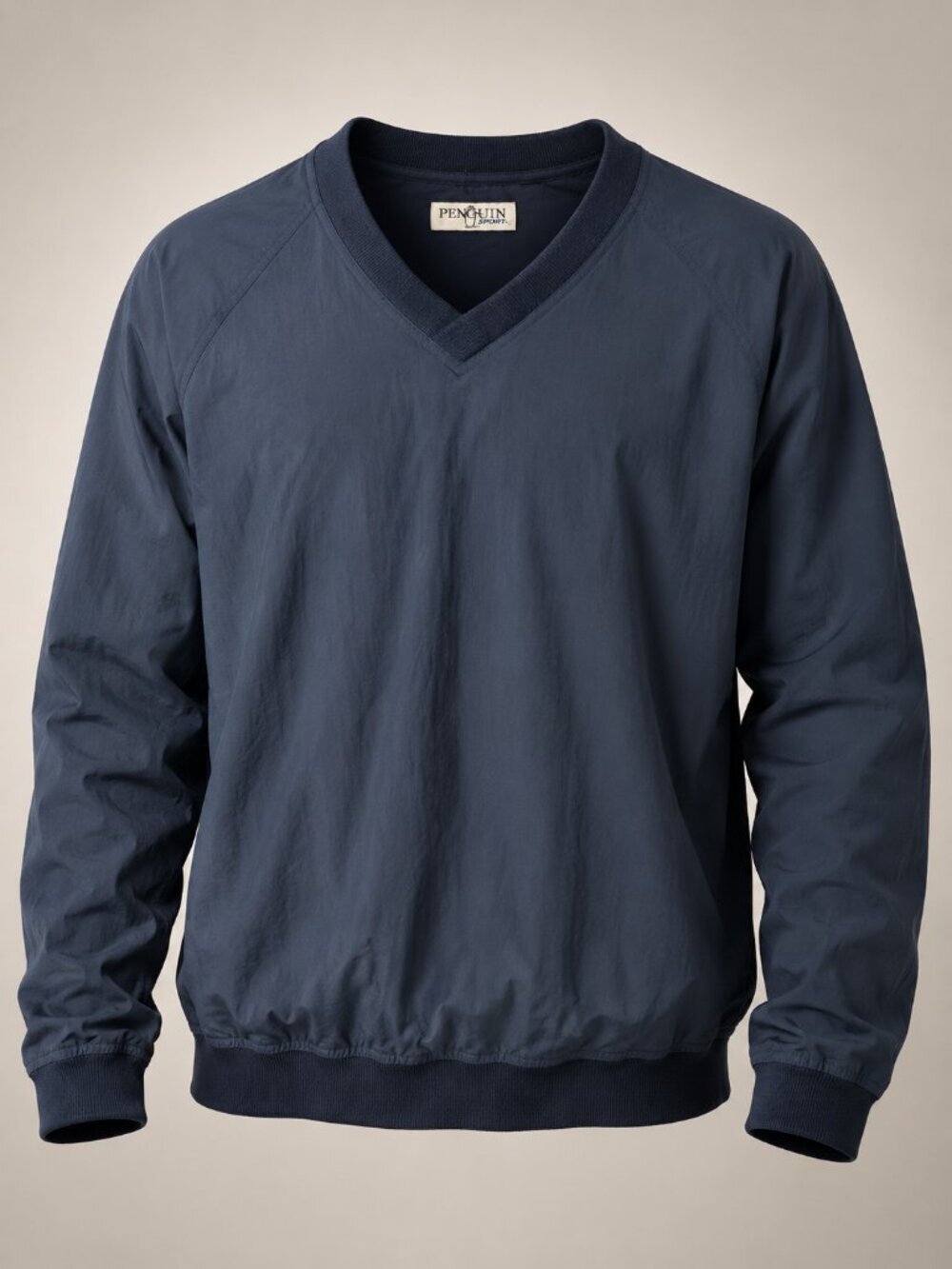 Vintage Penguin Sport Navy Pullover Windbreaker Sweater Mens Large V-Neck Nylon
